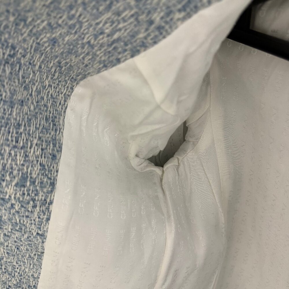 CELINE  baby blue white wool cotton boucle tweed trim jacket - Picture 4 of 9